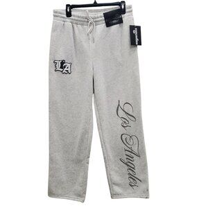 Sugarkiss Womens Light Gray LA Los Angeles Applique Wide Leg Jogger Sweats NWT L